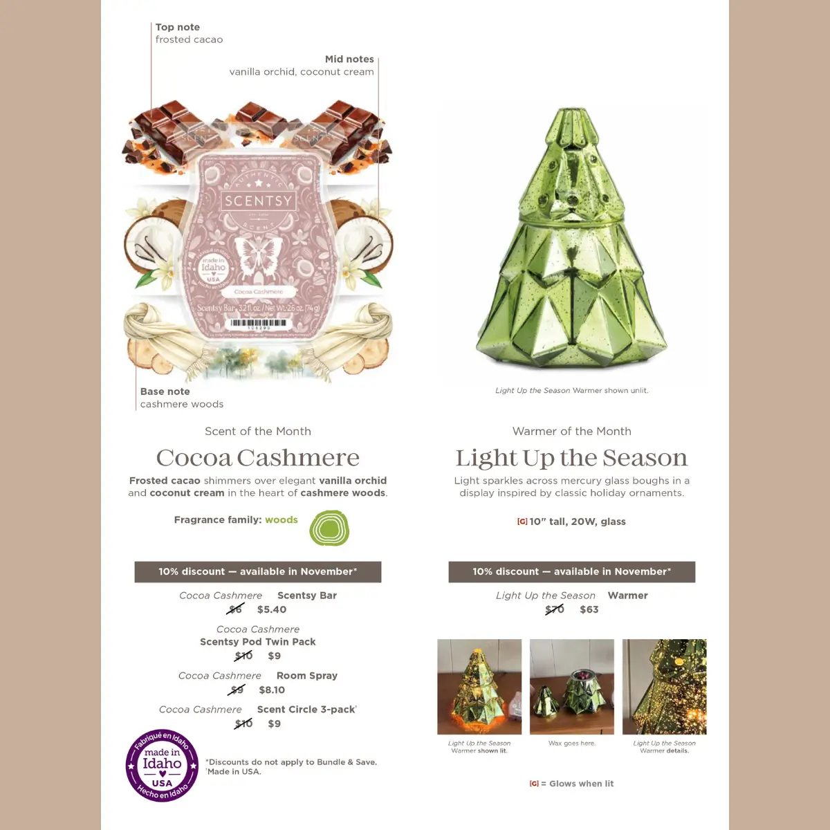 Scentsy November 2025 Warmer of the Month | Light up the Season + Cocoa Cashmere