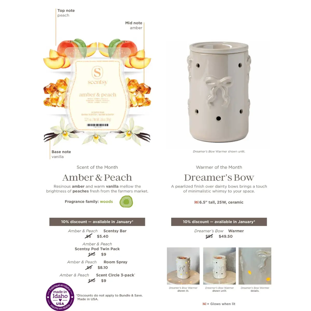 Scentsy January 2026 Warmer Of The Month - Dreamer'S Bow + Amber &Amp; Peach Scentsy January 2026 Warmer of the Month - Dreamer's Bow + Amber & Peach