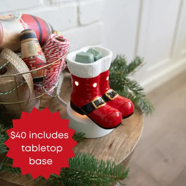 Down the Chimney Santa Boots Mini Scentsy Warmer with Tabletop Base