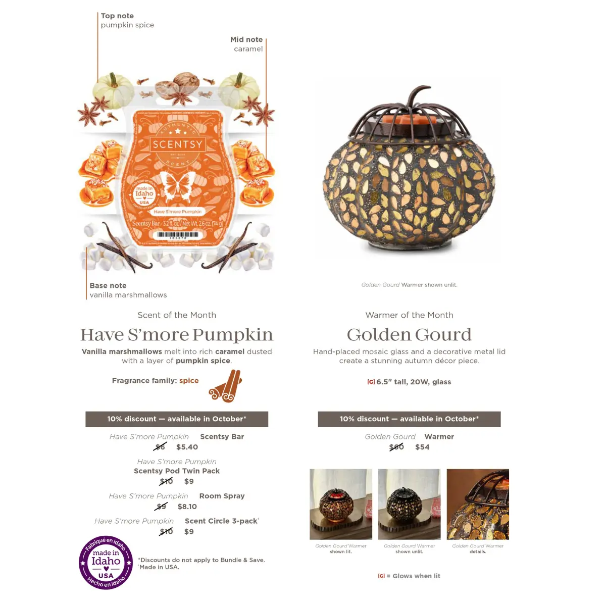 Scentsy October 2025 Warmer of the Month | Golden Gourd + Have S'more Pumpkin