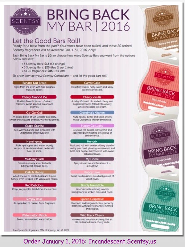 Scentsy Bring Back My Bar 2016