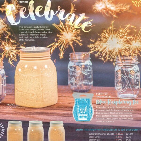 SCENTSY JULY 2016 WARMER AND SCENT OF THE MONTH ~ CELEBRATE MASON JAR WARMER & BLUE RASPBERRY FRAGRANCE