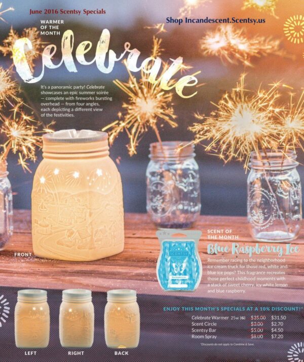 SCENTSY JULY 2016 WARMER AND SCENT OF THE MONTH ~ CELEBRATE MASON JAR WARMER & BLUE RASPBERRY FRAGRANCE