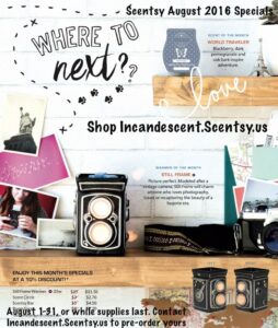 SCENTSY AUGUST 2016 WARMER & SCENT OF THE MONTH