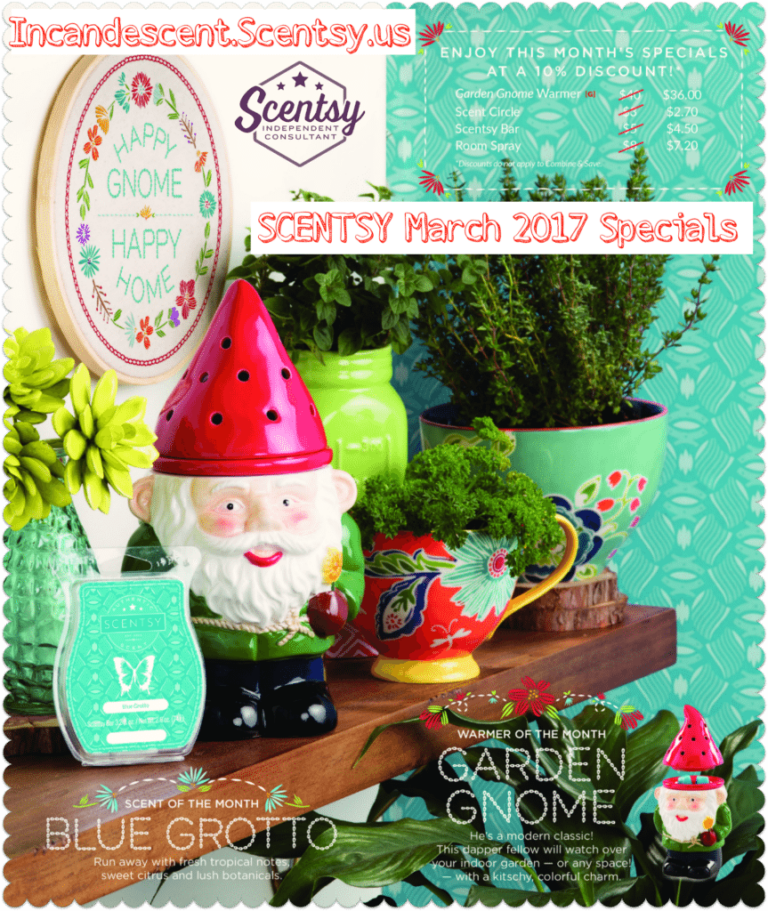 SCENTSY MARCH 2017 WARMER AND SCENT OF THE MONTH ~ GARDEN GNOME SCENTSY WARMER & BLUE GROTTO FRAGRANCE