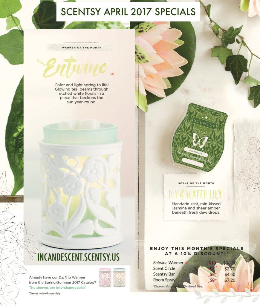 SCENTSY APRIL 2017 WARMER AND SCENT OF THE MONTH ~ ENTWINE SCENTSY WARMER & IVY & WATER LILY FRAGRANCE