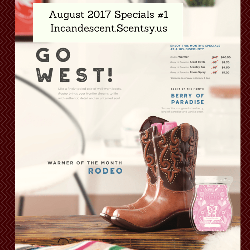 SCENTSY AUGUST 2017 WARMER AND SCENT OF THE MONTH NO. 1 ~ RODEO COWBOY BOOTS SCENTSY WARMER AND BERRY OF PARADISE FRAGRANCE | Scentsy® Online Store | Scentsy Warmers & Wax | Incandescent.Scentsy.us
