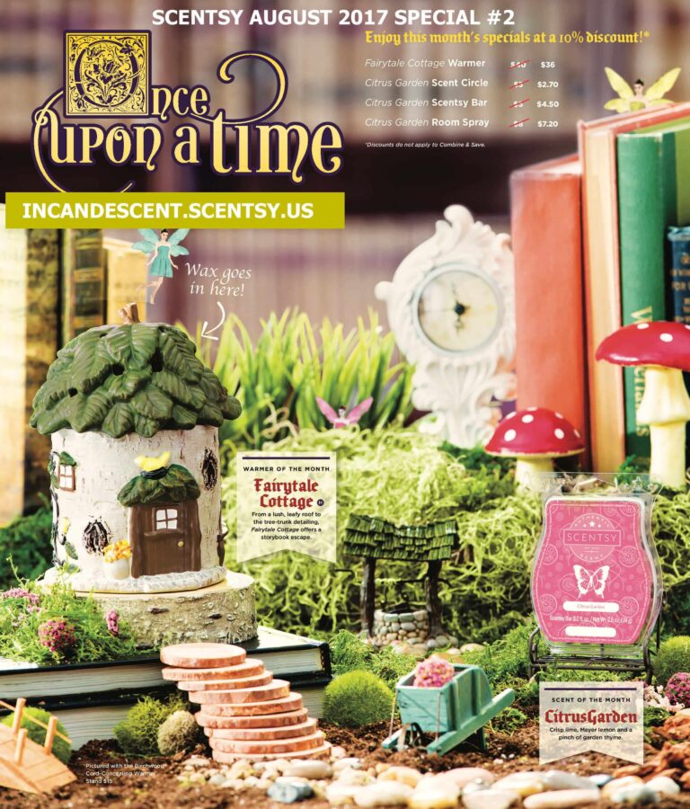 SCENTSY AUGUST 2017 WARMER AND SCENT OF THE MONTH NO. 2 FAIRYTALE COTTAGE SCENTSY WARMER AND CITRUS GARDEN FRAGRANCE