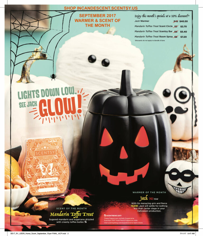 SCENTSY SEPTEMBER 2017 WARMER AND SCENT OF THE MONTH ~ JACK SCENTSY WARMER & MANDARIN TOFFEE TREAT FRAGRANCE