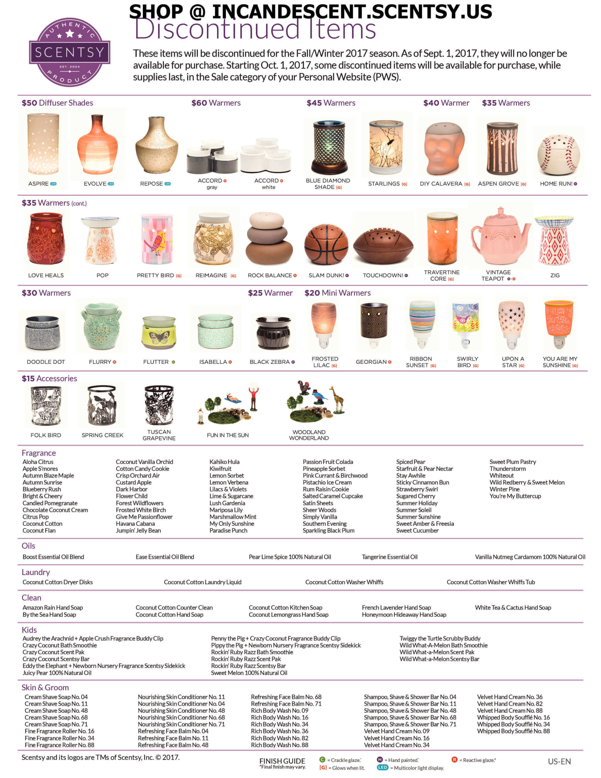 SCENTSY DISCONTINUED ITEMS FALL 2017