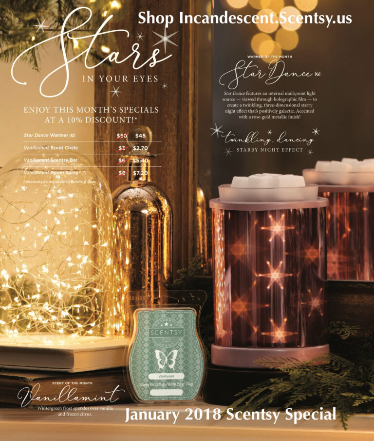 SCENTSY JANUARY 2018 WARMER & SCENT OF THE MONTH - STAR DANCE SCENTSY WARMER & VANILLAMINT SCENTSY FRAGRANCE