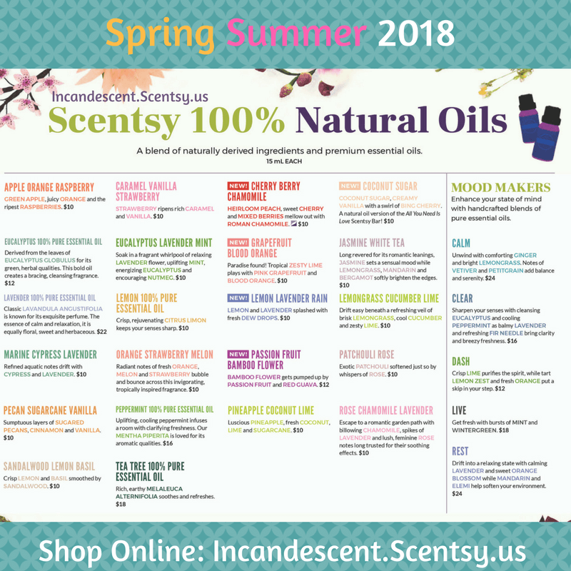 SCENTSY SPRING SUMMER 2018 ESSENTIAL & NATURAL OILS