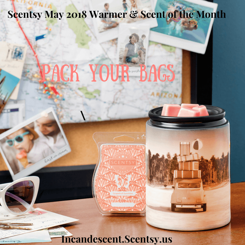 SCENTSY MAY 2018 WARMER & SCENT OF THE MONTH PACK YOUR BAGS SCENTSY WARMER AND GRAPEFRUIT