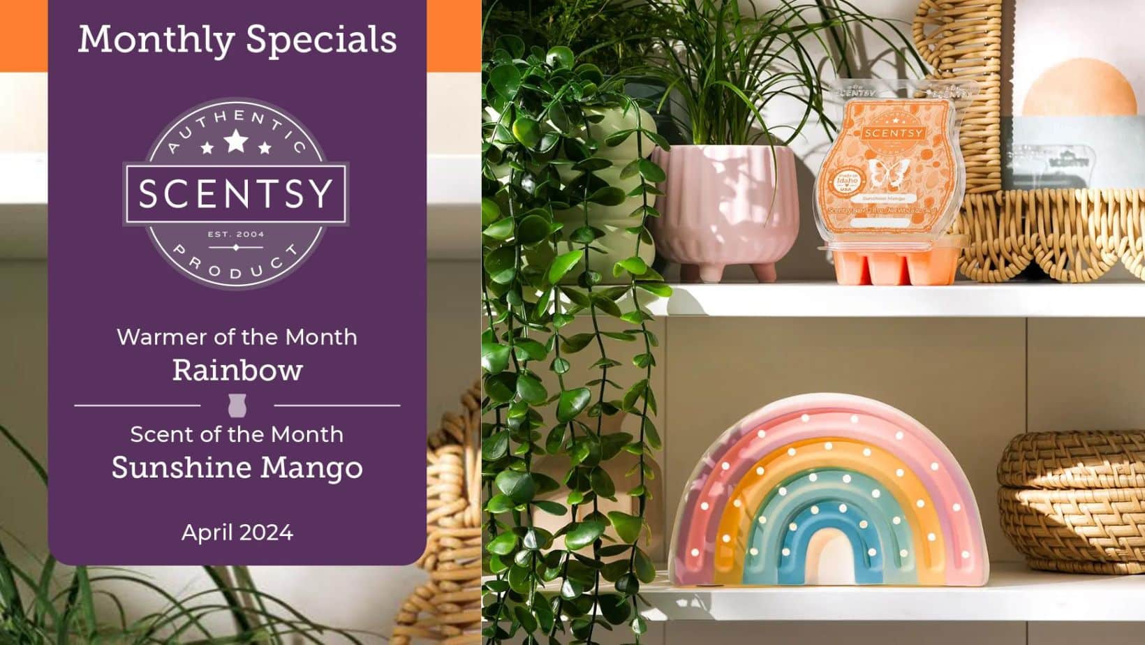 Scentsy April 2024 Warmer & Scent of the Month - Rainbow Warmer + Sunshine Mango