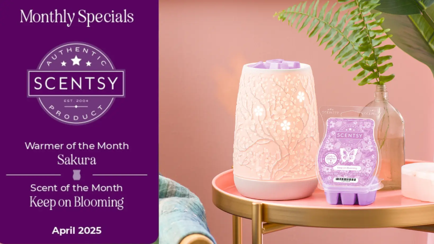 Scentsy April 2025 Warmer of the Month - Sakura Cherry Blossom & Keep on Blooming