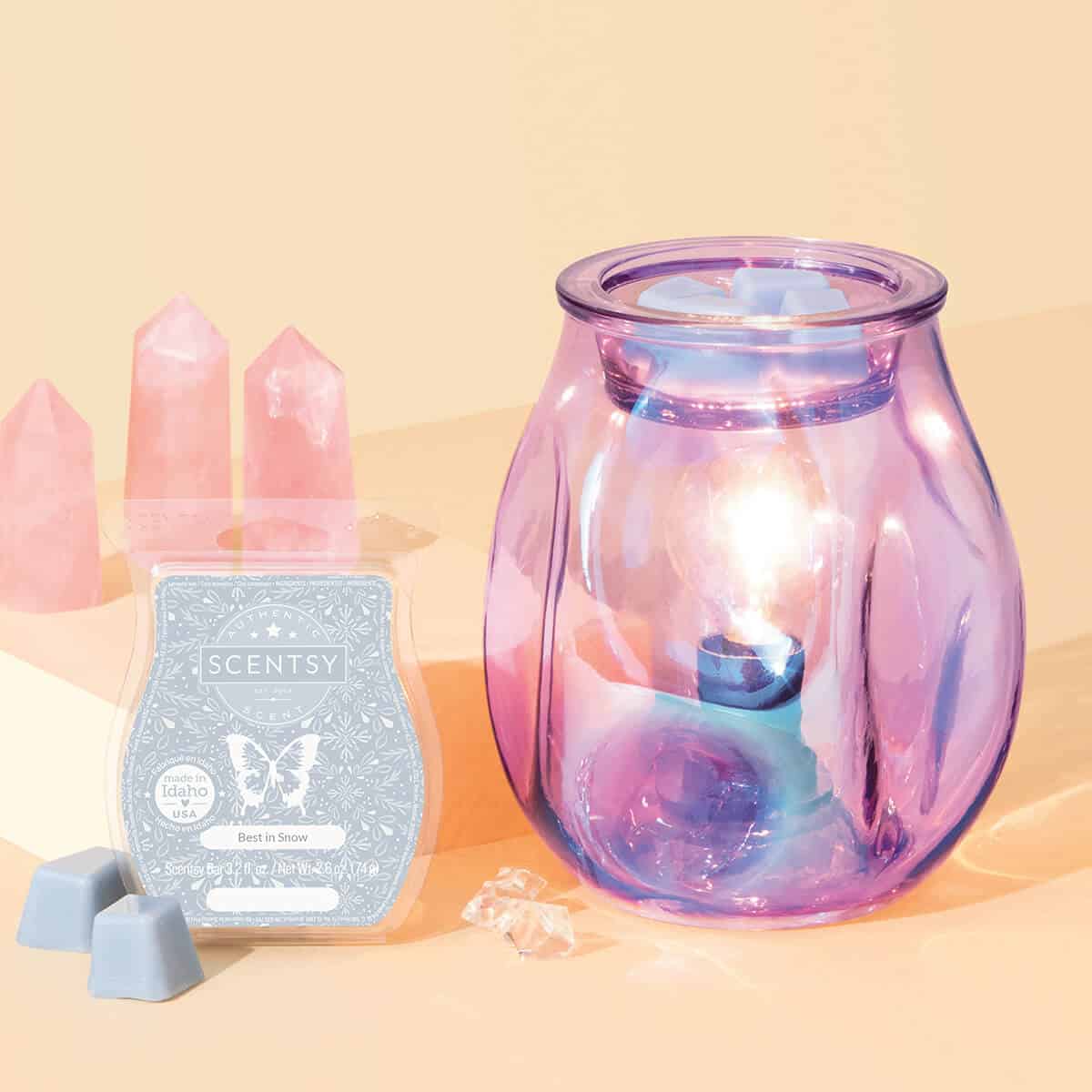 BUBBLED ULTRAVIOLET SCENTSY WARMER AND BEST IN SNOW
