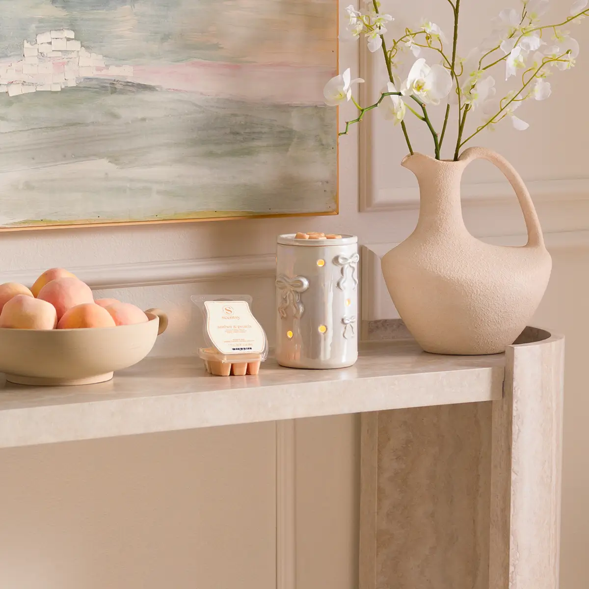 Scentsy January 2026 Warmer Of The Month - Dreamer'S Bow + Amber &Amp; Peach Scentsy January 2026 Warmer of the Month - Dreamer's Bow + Amber & Peach