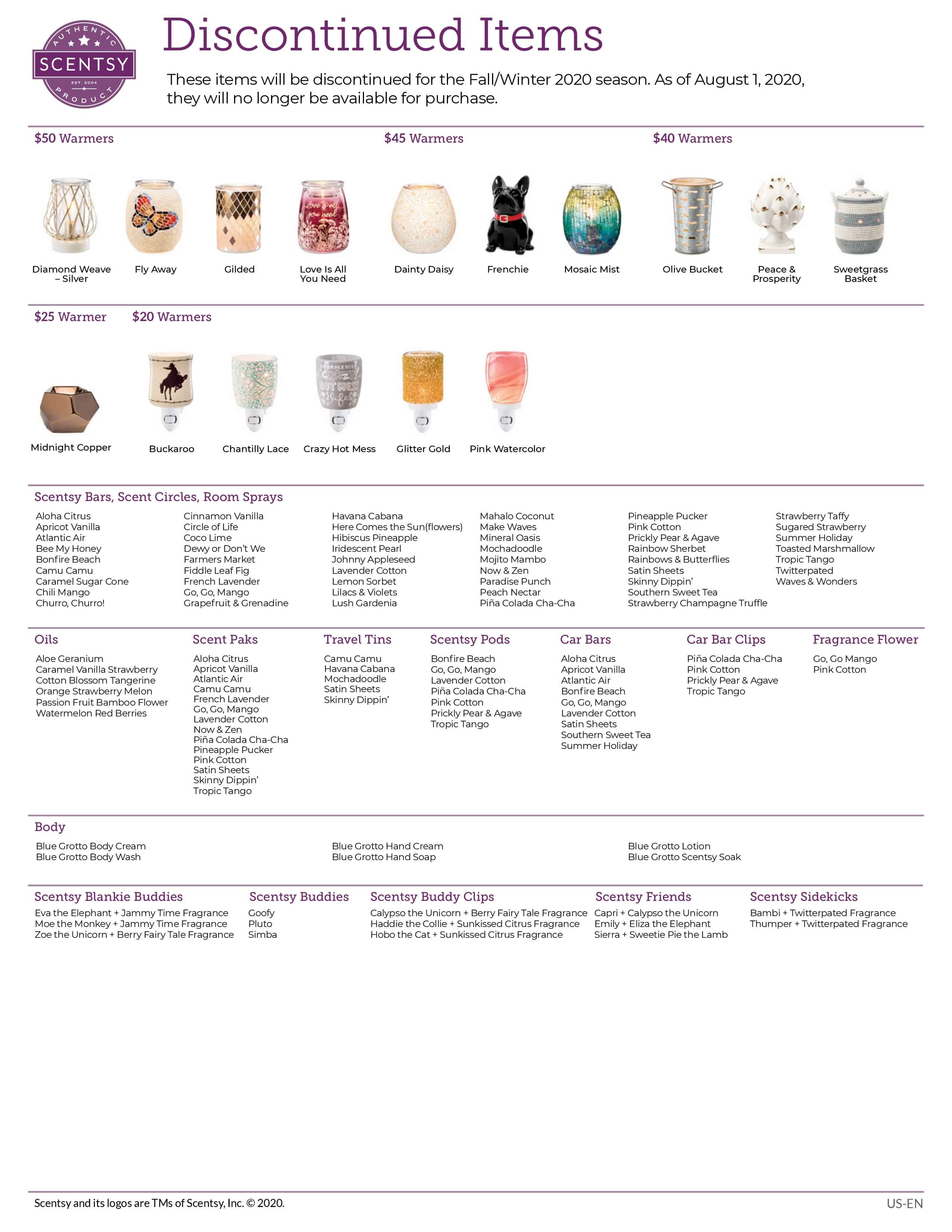 SCENTSY DISCONTINUED FALL 2020