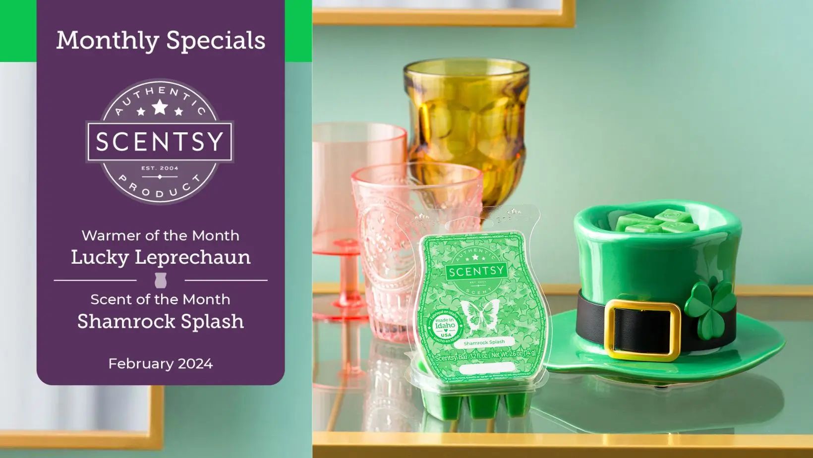 Scentsy February 2024 Warmer & Scent of the Month - Lucky Leprechaun Hat + Shamrock Splash