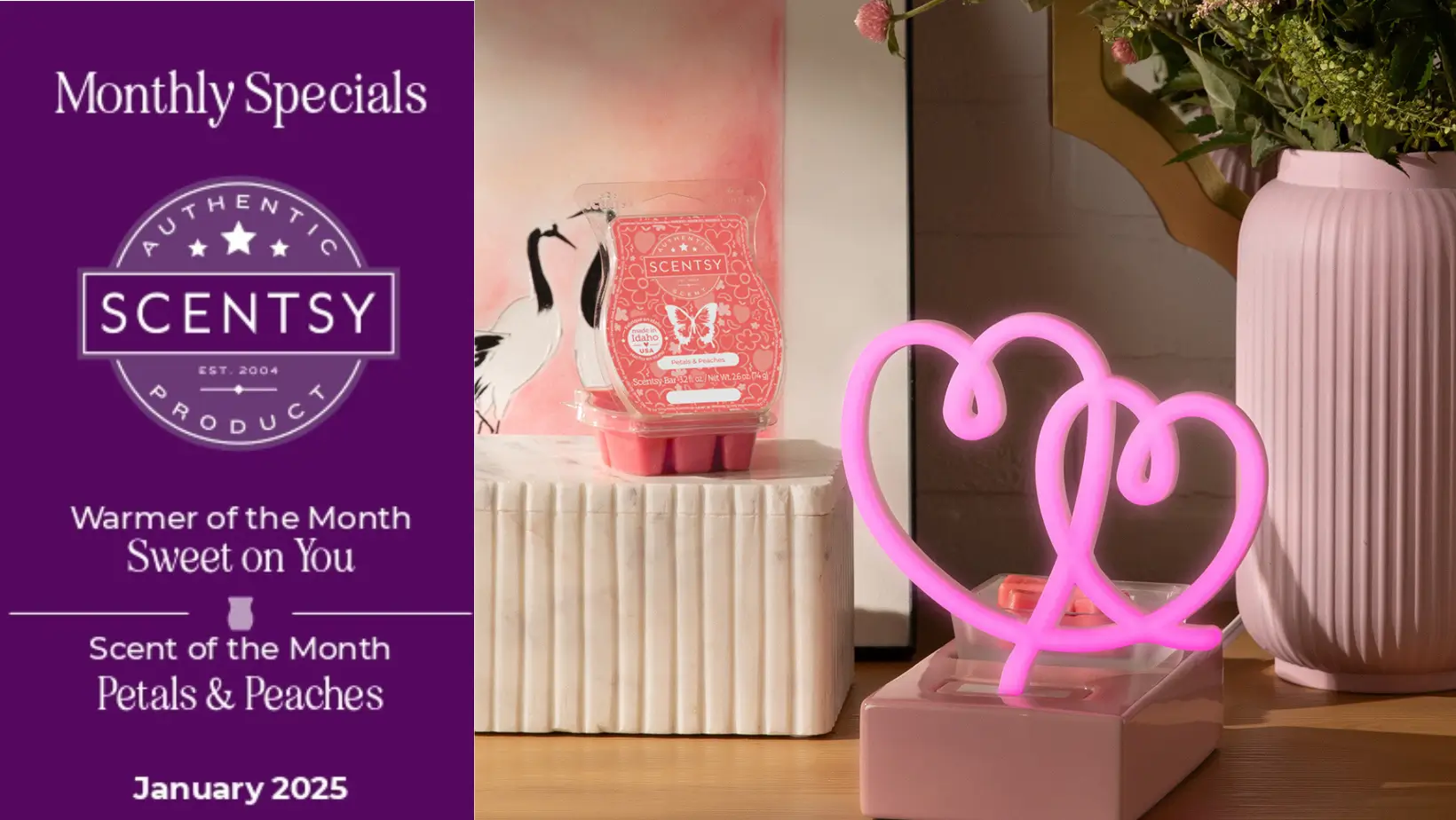 Scentsy January 2025 Warmer of the Month - Sweet on You + Petals & Peaches