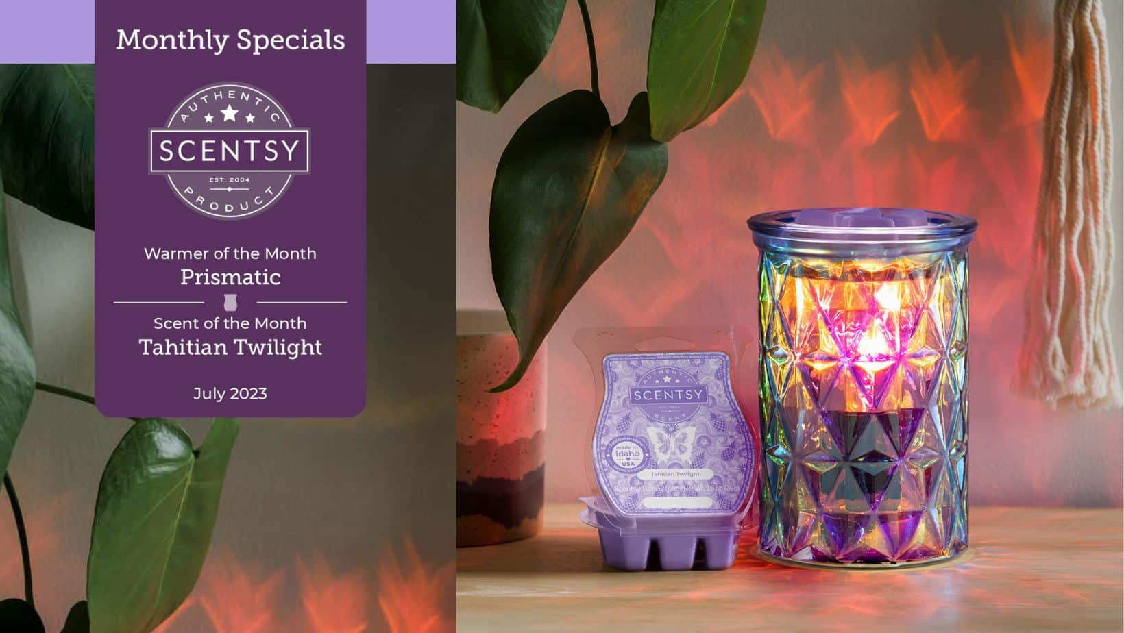Scentsy July 2023 Warmer &Amp; Scent Of The Month | Prismatic Scentsy Warmer + Tahitian Twilight Prismatic Scentsy Warmer