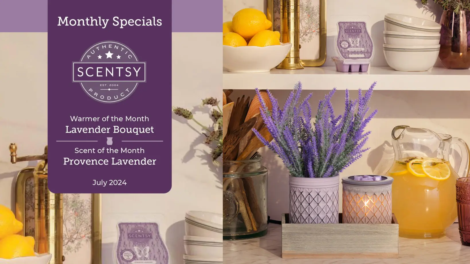 Scentsy July 2024 Warmer of the Month - Lavender Bouquet + Provence Lavender