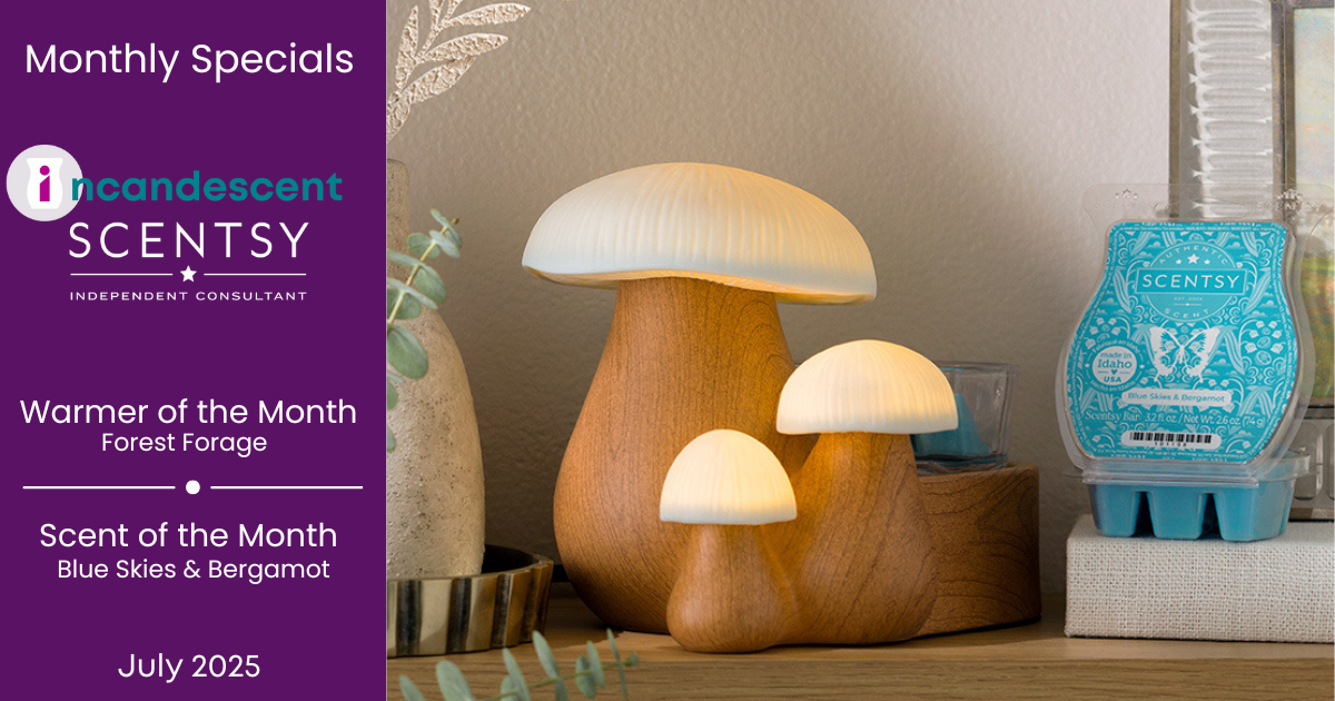 Scentsy July 2025 Warmer of the Month | Forest Forage + Blue Skies & Bergamot