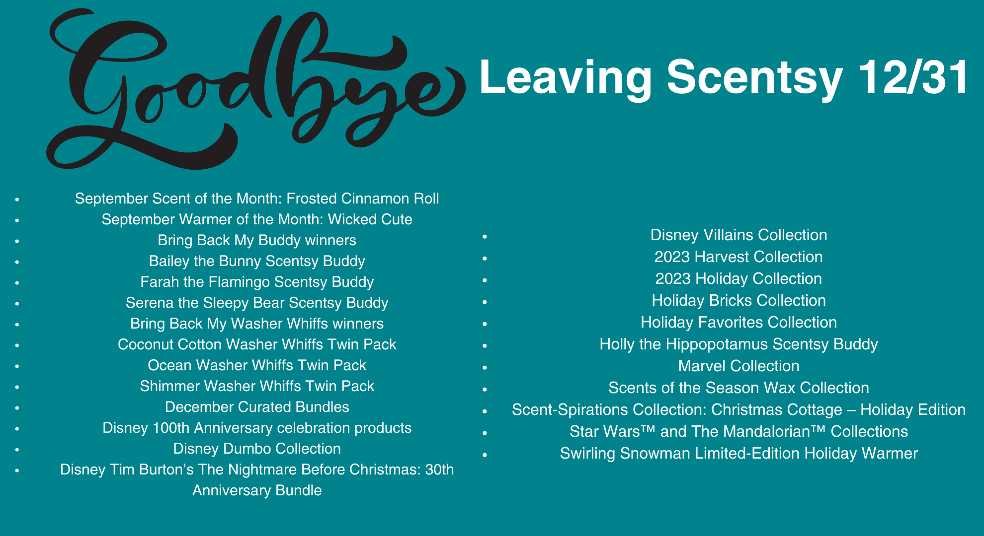 Scentsy products leaving 12/31/23