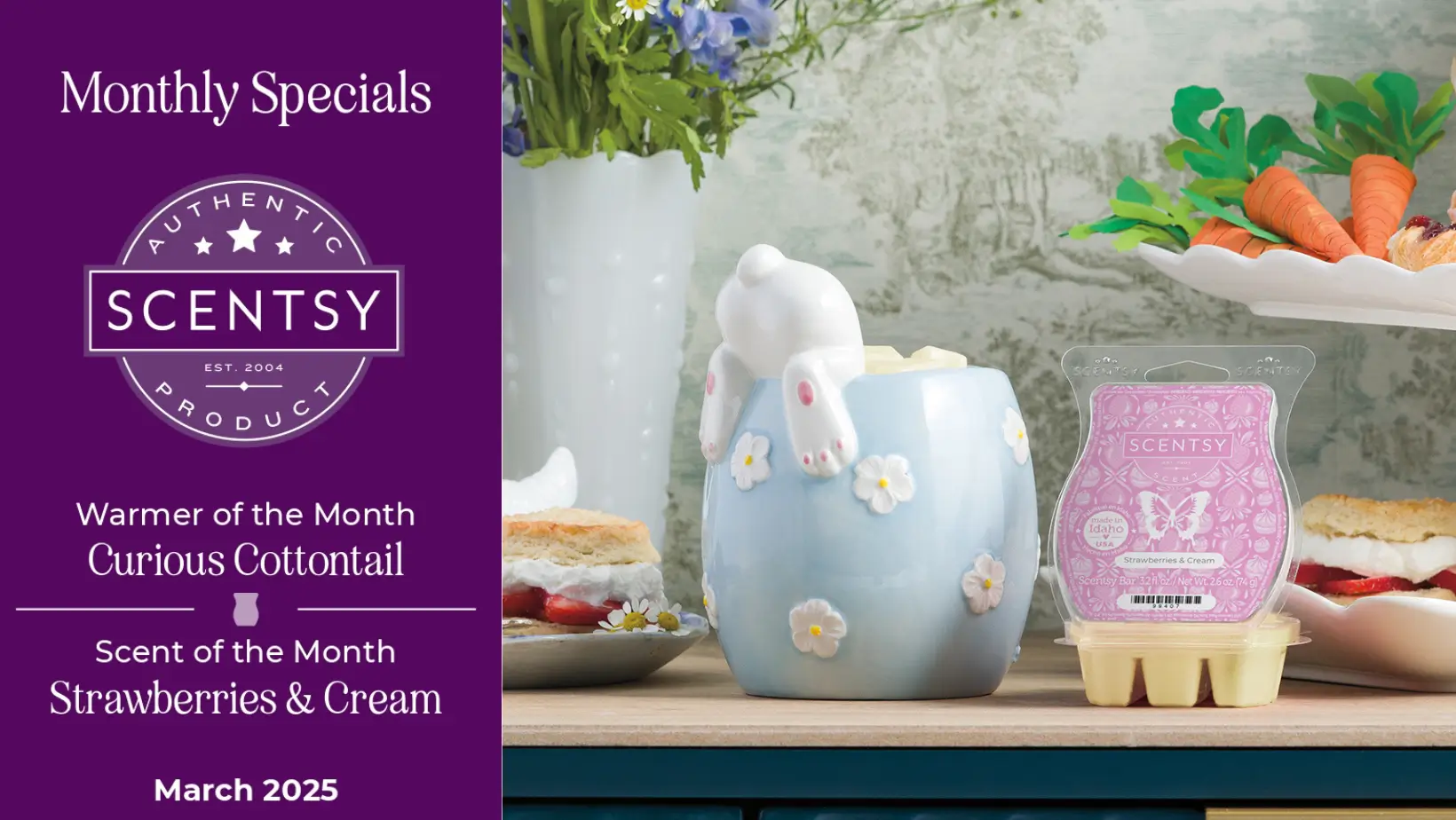 Scentsy March 2025 Warmer of the Month - Curious Cottontail + Strawberries & Cream