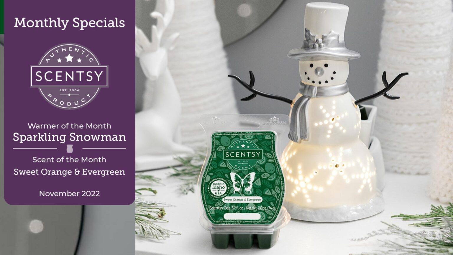 Scentsy November 2022 Warmer & Scent Of The Month Sparkling Snowman