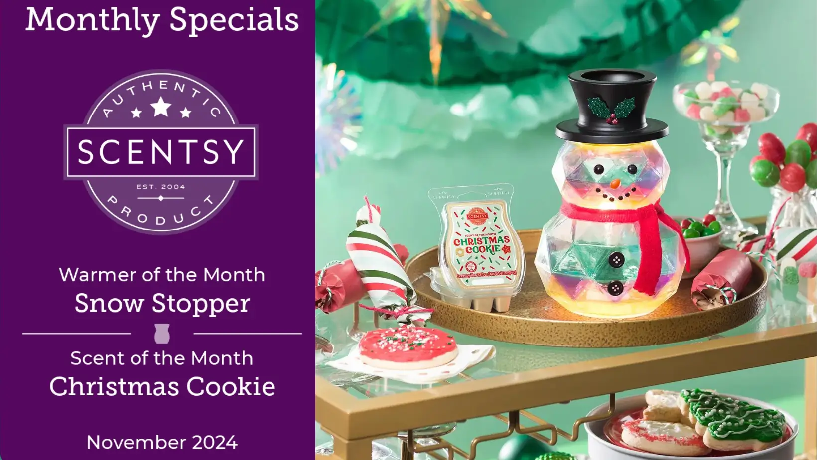Scentsy November 2024 Warmer of the Month - Snow Stopper Prismatic Snowman + Christmas Cookie