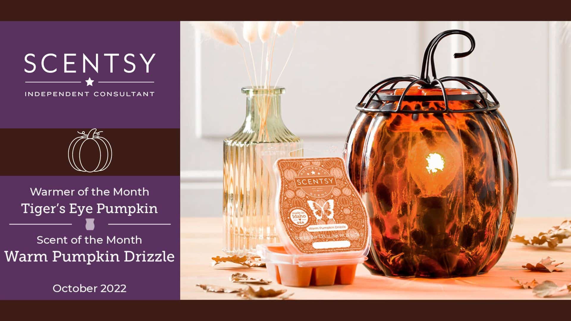 Scentsy October 2022 Warmer & Scent of the Month Tiger’s Eye Pumpkin