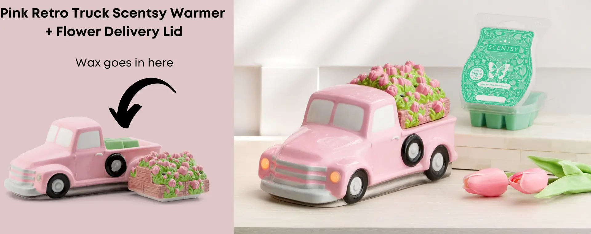 Pink Retro Truck Scentsy Warmer + Flower Delivery Lid