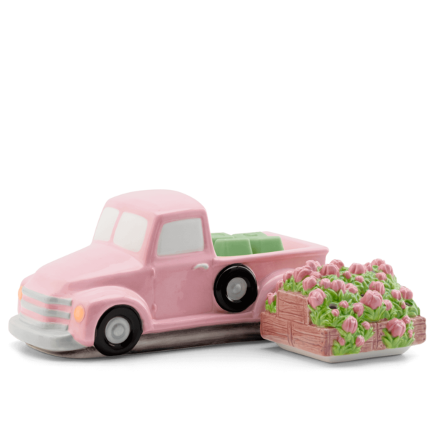 Retro Pink Truck + Flower Delivery Lid Warmer - Lit 3 (1) (1) Pink Retro Truck Scentsy Warmer + Flower Delivery Lid