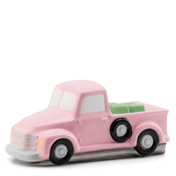 Retro Pink Truck + Flower Delivery Lid Warmer - Lit Pink Retro Truck Scentsy Warmer + Flower Delivery Lid