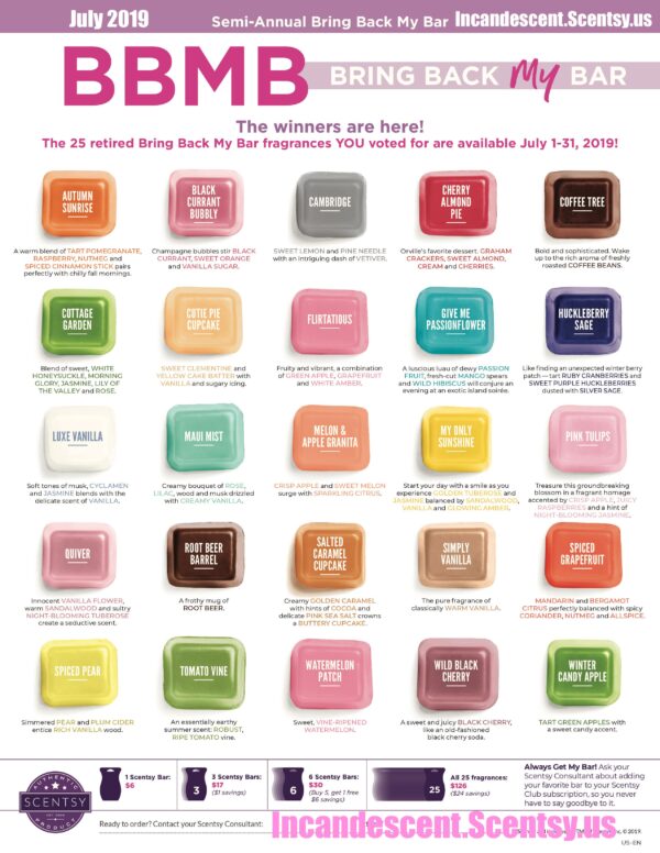 SCENTSY BRIN BACK MY BARS JULY 2019