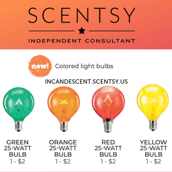 SCENTSY COLORED LIGHT BULBS 25 WATT