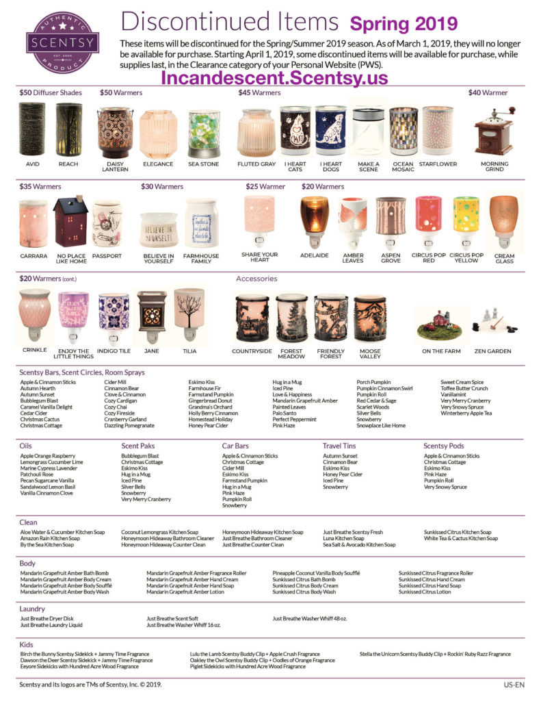 SCENTSY DISCONTINUED PRODUCTS SPRING 2019