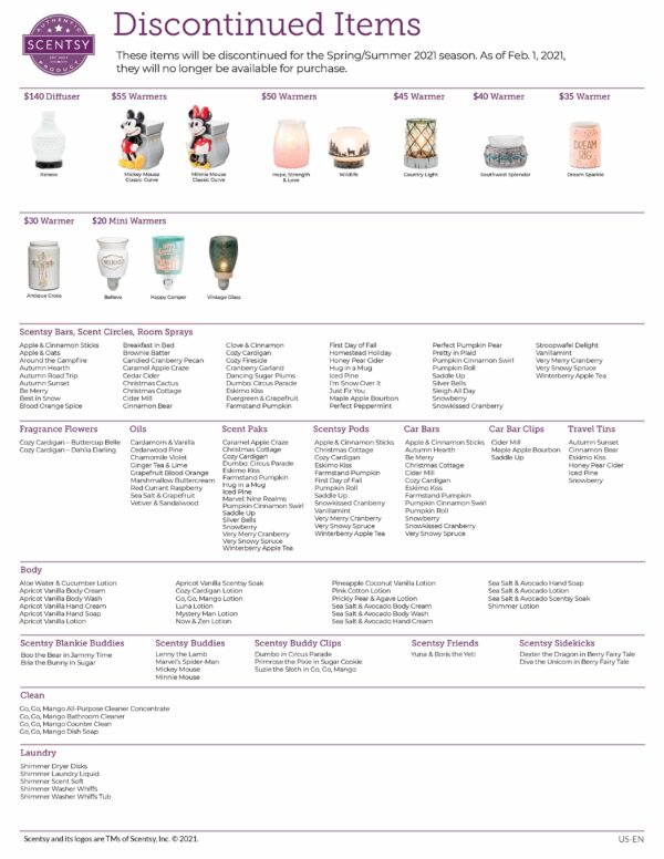 Scentsy Discontinued Product List Spring 2021 Incandescent.Scentsy.us