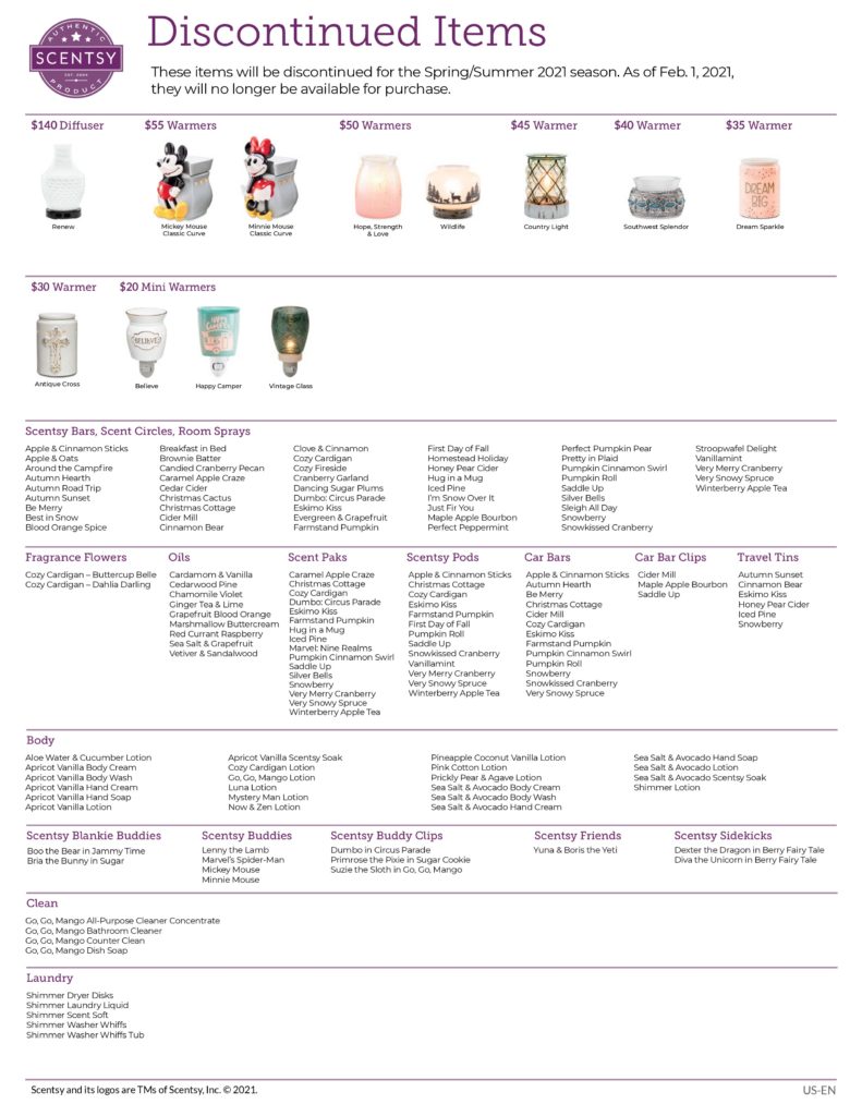 SCENTSY DISCONTINUED LIST SPRING 2021 page 0