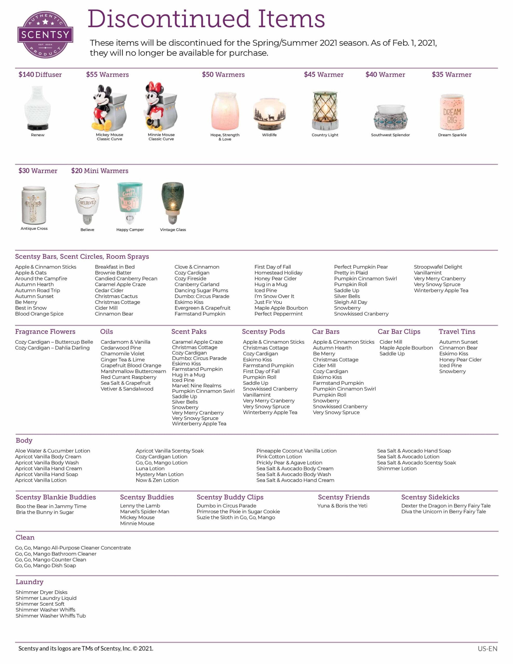 Scentsy Discontinued Product List Spring 2021 Incandescent.Scentsy.us