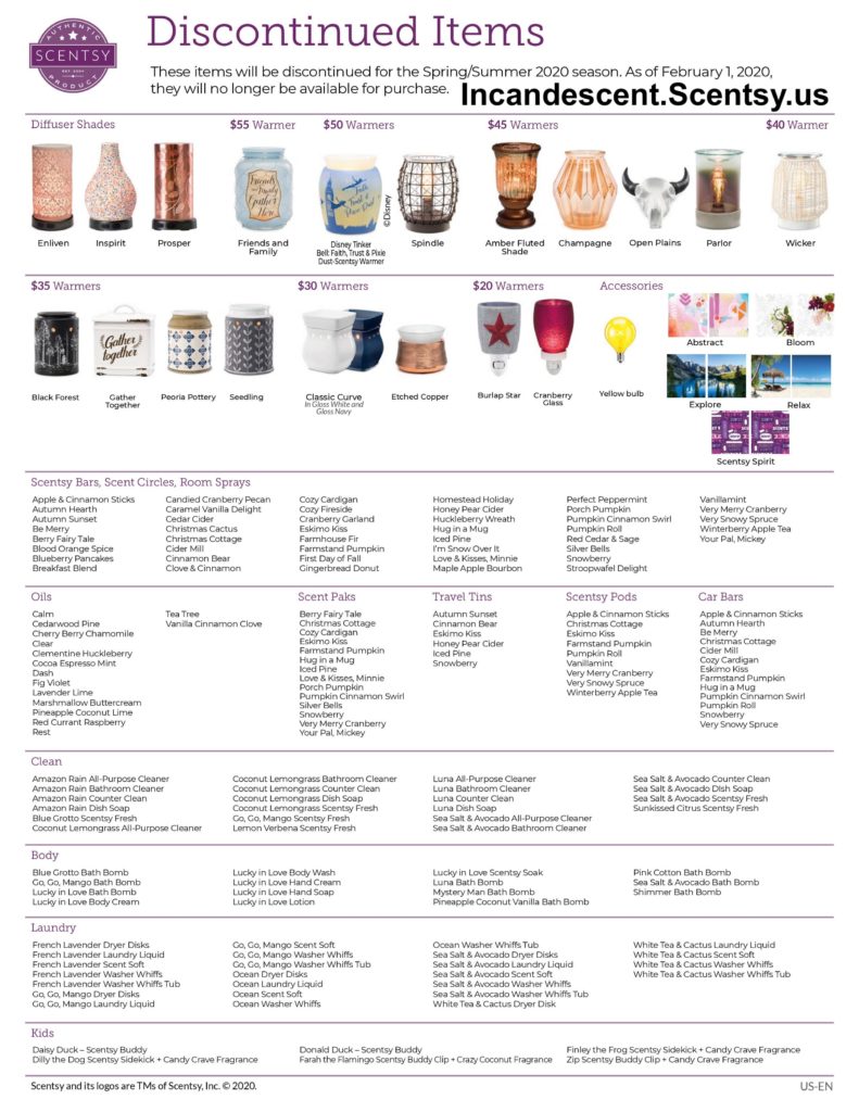 SCENTSY DISCONTINUED LIST SPRING SUMMER 2020