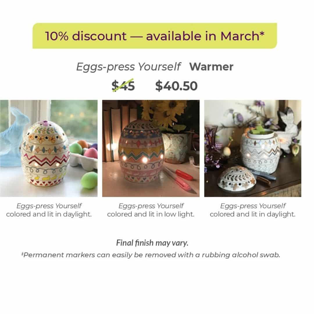 Scentsy March 2020 Warmer &Amp; Scent Of The Month - Eggs-Press Yourself Scentsy Warmer &Amp; Spring Has Sprung SCENTSY MARCH 2020 EGGS-PRESSYOURSELF COLORING WARMER
