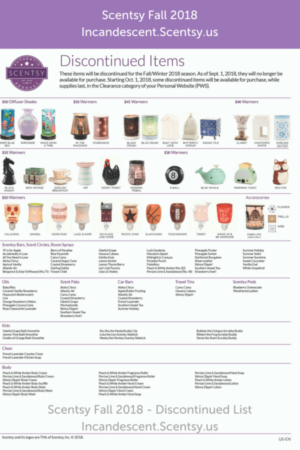 SCENTSY COMPLETE SCENT LIST FOR FALL WINTER 2018 2019 Incandescent