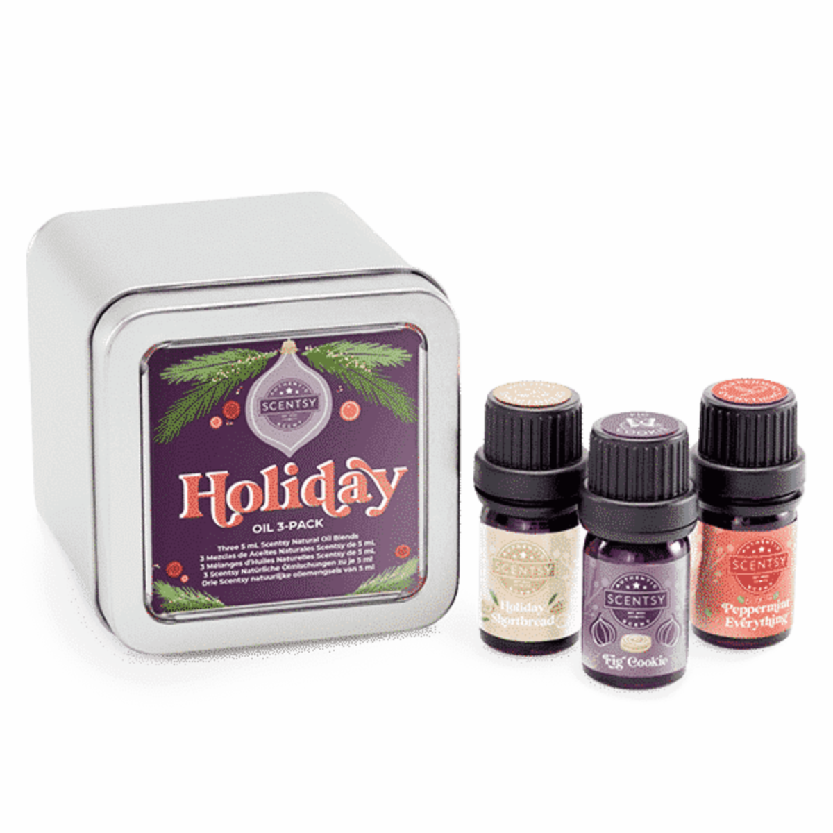 Scentsy holiday oils. New in tin 3 pc set. Peppermint cookie shortbread