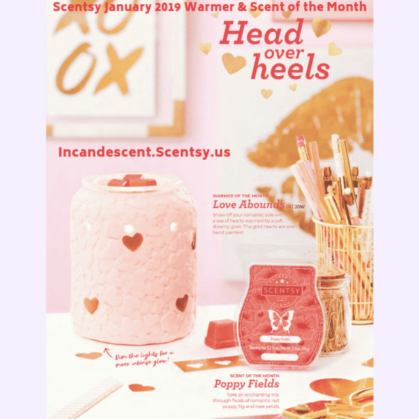 SCENTSY JANUARY 2019 SCENTSY WARMER & SCENT OF THE MONTH - LOVE ABOUNDS & POPPY FIELDS