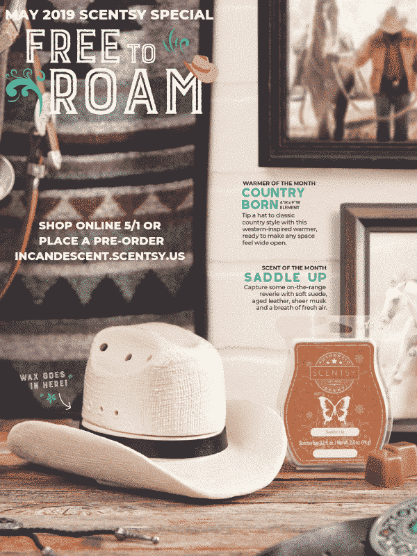 SCENTSY MAY 2019 WARMER & SCENT OF THE MONTH - COUNTRY BORN COWBOY HAT SCENTSY WARMER & SADDLE UP