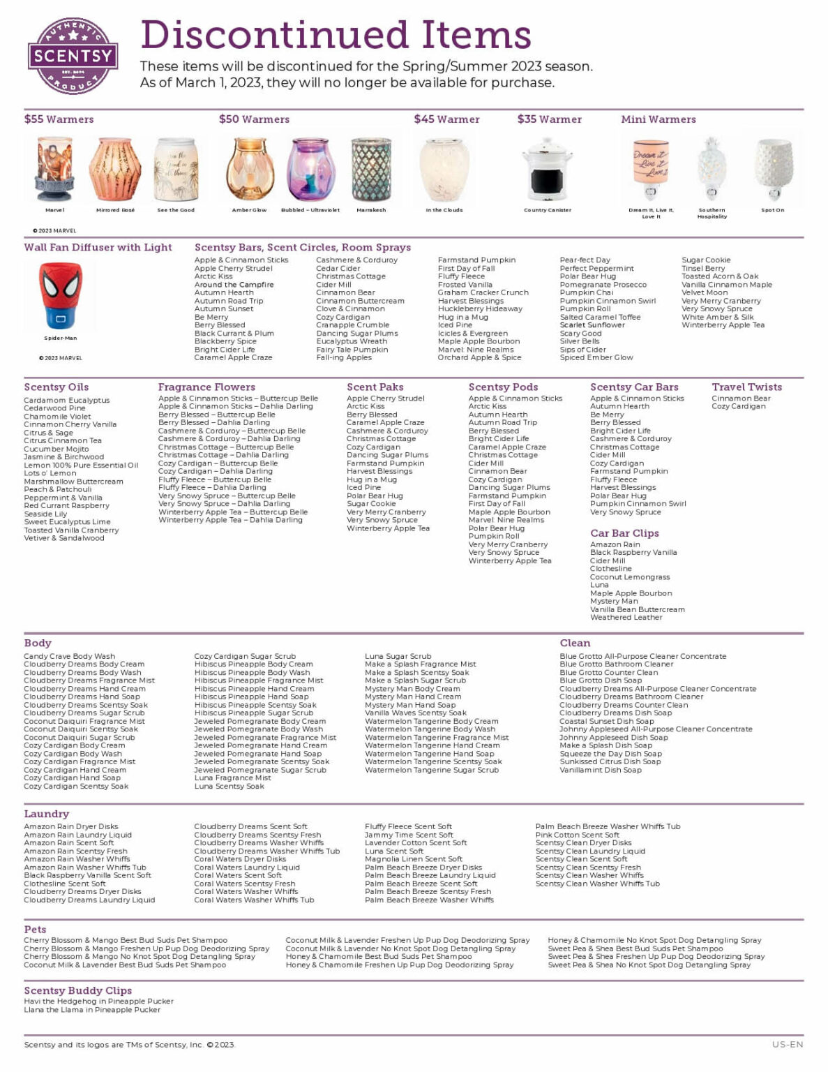 Scentsy Discontinued Product List Spring 2023 Incandescent.Scentsy.us