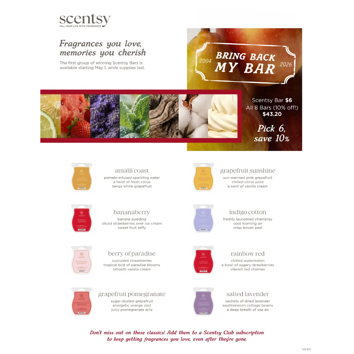 Scentsy Bbmb May 2026 Amalfi Coast Scentsy Wax Bar - May 2026 BBMB