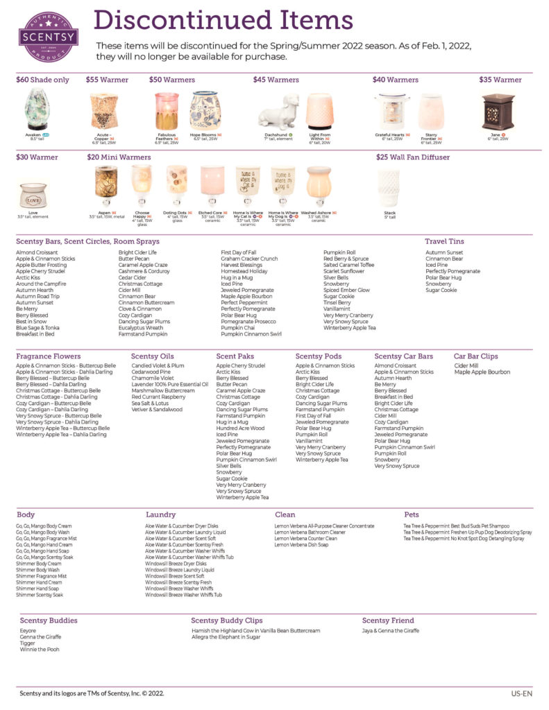 Scentsy Discontinued products